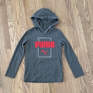 PUMA Kids Gray Long Sleeve Shirt Hoodie with Red Logo